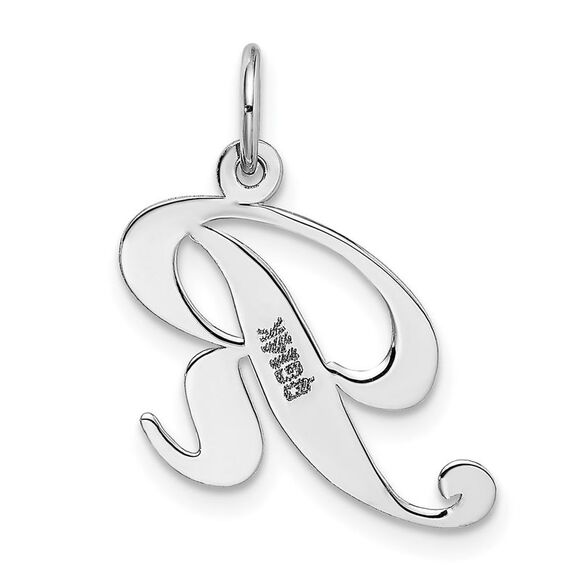 14k White Gold, Ella Collection Medium Fancy Script Initial R Pendant - Picture 3 of 5